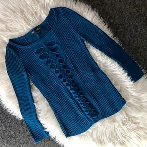 Armani Exchange Teal Sweater with Rip&Mesh Detail